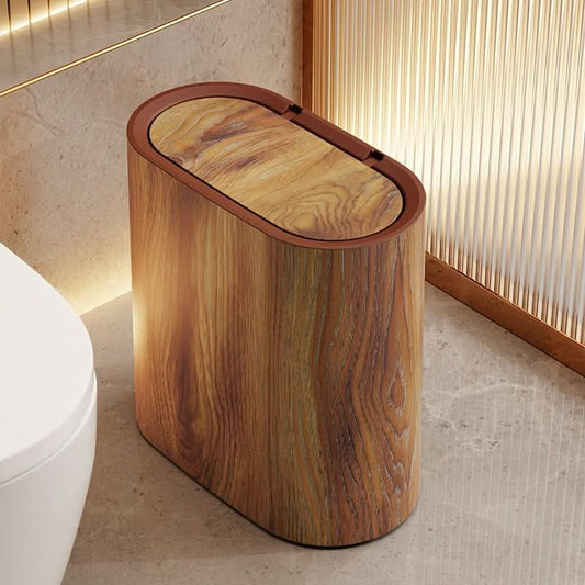 Wastebasket Oval Marble-Look Compact With Lid