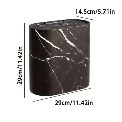 Wastebasket Oval Marble-Look Compact With Lid