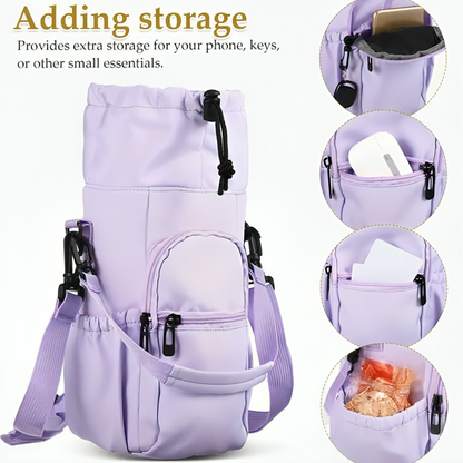 Water Bottle Crossbody Bag Water-Repellent Nylon Adjustable Strap