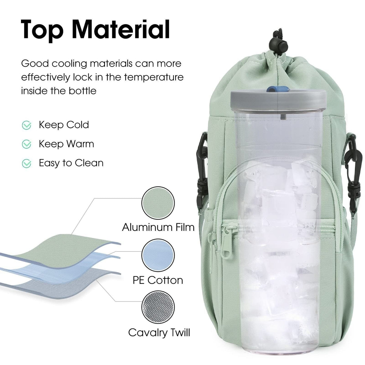 Water Bottle Crossbody Bag Water-Repellent Nylon Adjustable Strap