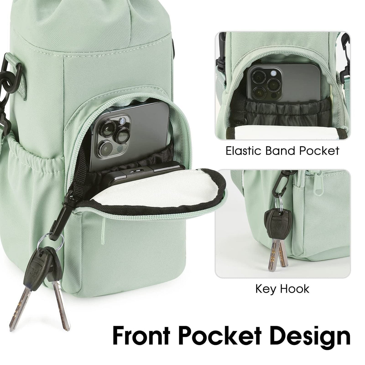 Water Bottle Crossbody Bag Water-Repellent Nylon Adjustable Strap