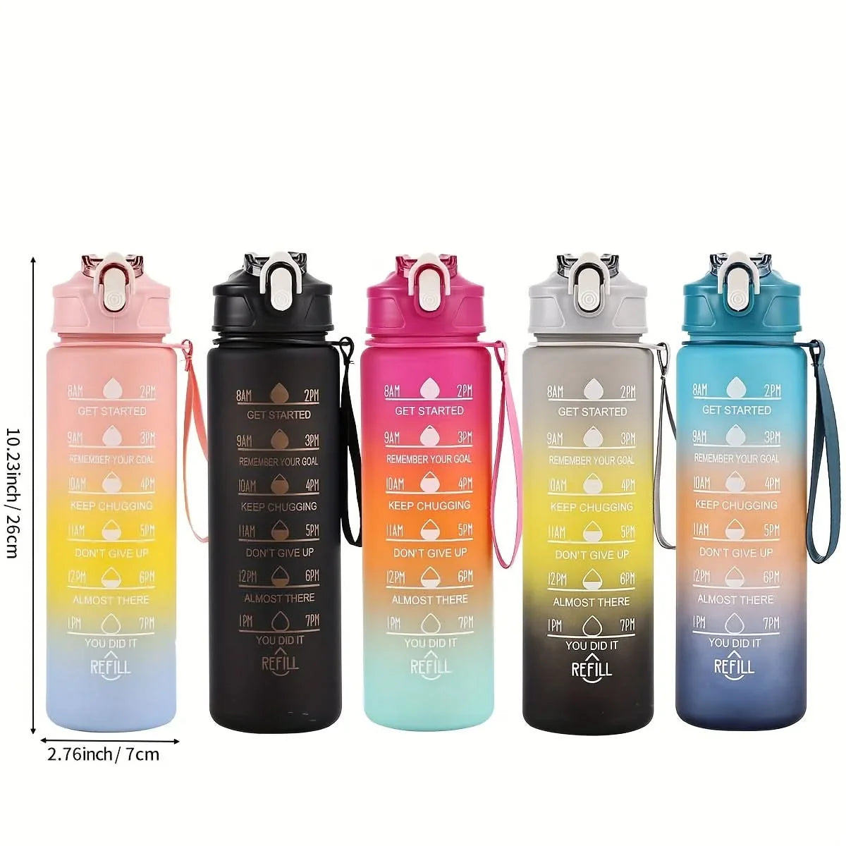 Water Bottle Gradient Leakproof Straw Lid With Time Markers