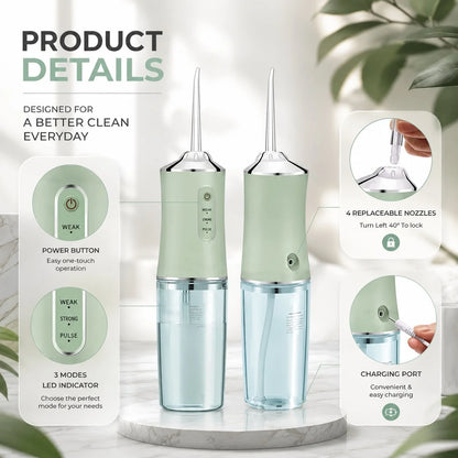Water Flosser Cordless USB Rechargeable 360 Degree Rotating Tips