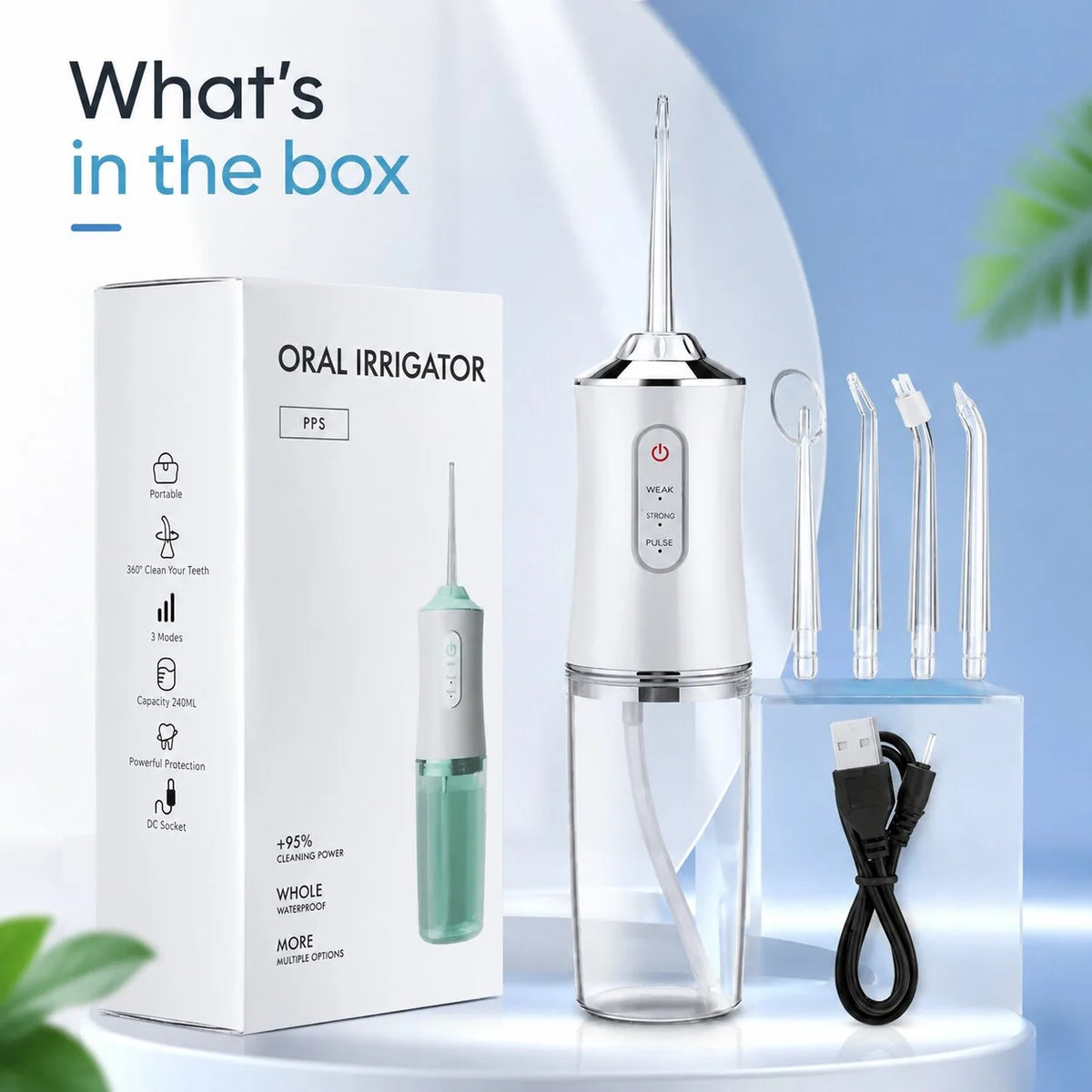Water Flosser Cordless USB Rechargeable 360 Degree Rotating Tips