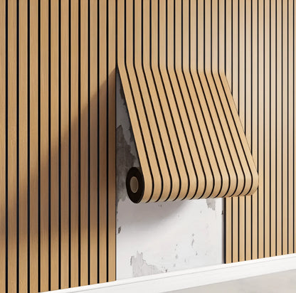 Waterproof PVC Wall Panels Featuring Wood Slat Design, 40x300 cm Roll