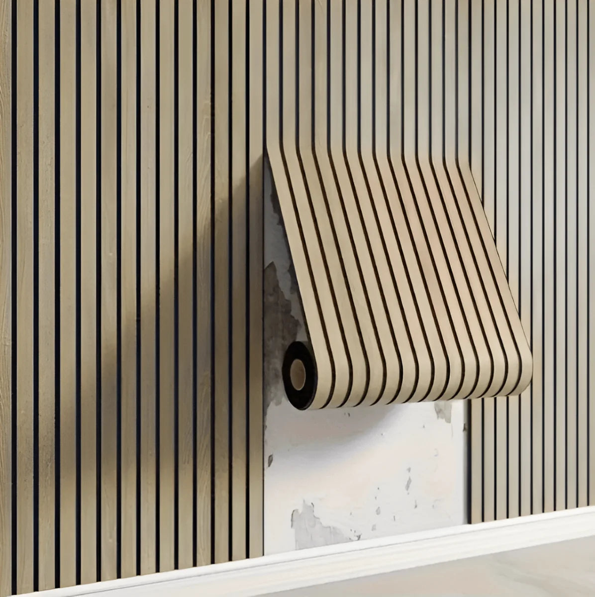Waterproof PVC Wall Panels Featuring Wood Slat Design, 40x300 cm Roll