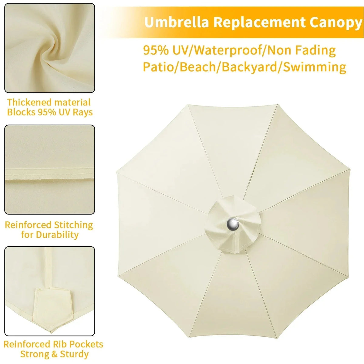Waterproof Replacement Sun Umbrella Cover for 6/8 Ribs – Garden and Patio Outdoor Use