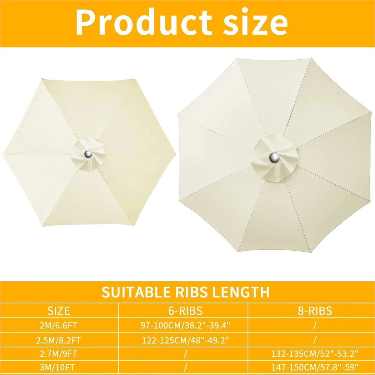 Waterproof Replacement Sun Umbrella Cover for 6/8 Ribs – Garden and Patio Outdoor Use