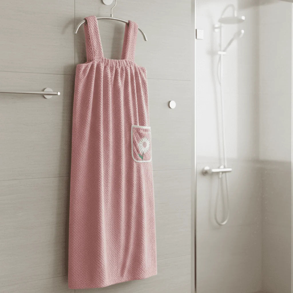 Wearable Bath Towel Hands-Free Straps & Pocket Quick-Drying Polyester