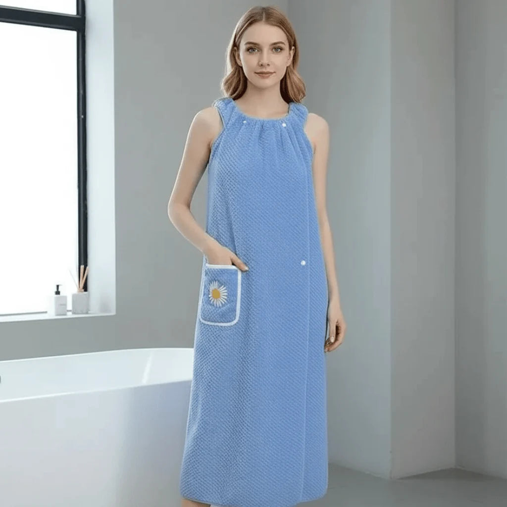 Wearable Bath Towel Hands-Free Straps & Pocket Quick-Drying Polyester