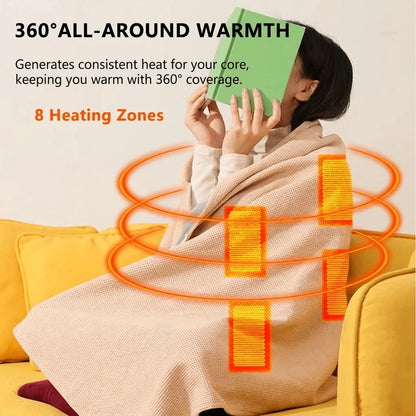Wearable Heated Blanket USB-Powered Three Heat Levels Zipper Closure