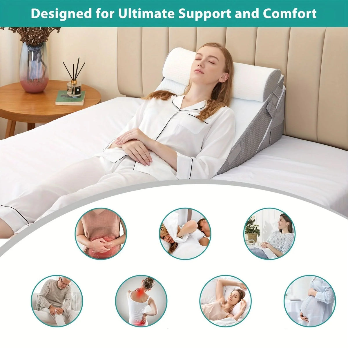 Wedge Pillow Adjustable Memory Foam Removable Breathable Cover