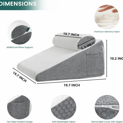 Wedge Pillow Adjustable Memory Foam Removable Breathable Cover