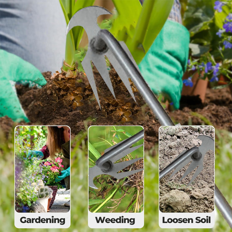 Weeding Fork Stainless Steel Tines Ergonomic Wooden Handle