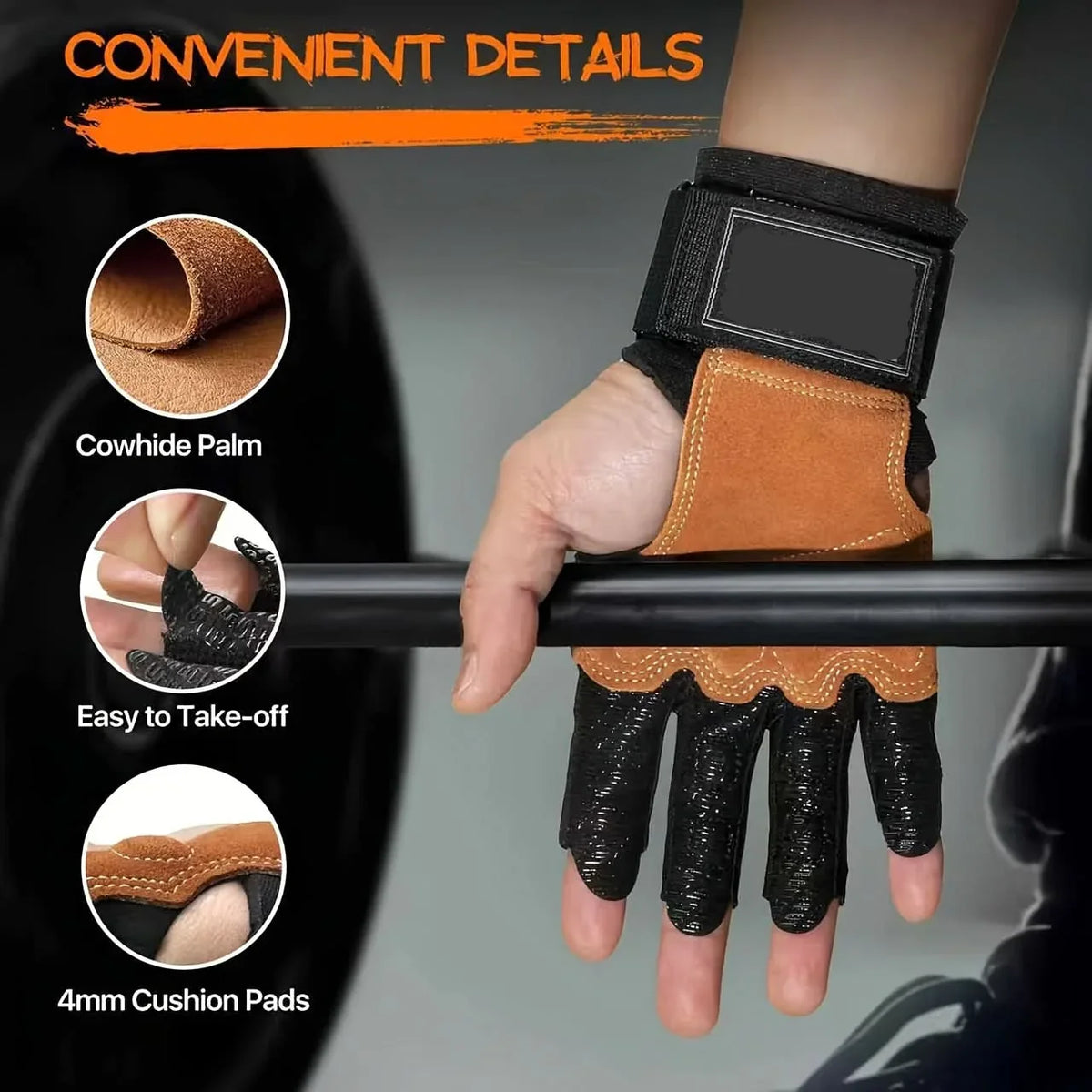 Weightlifting Gloves Non-Slip Palm Adjustable Wrist Support Half-Finger Design
