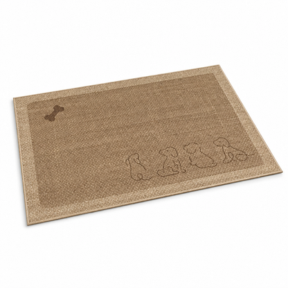 Welcome Mat Cat Print Linen Texture & Non-Slip Backing