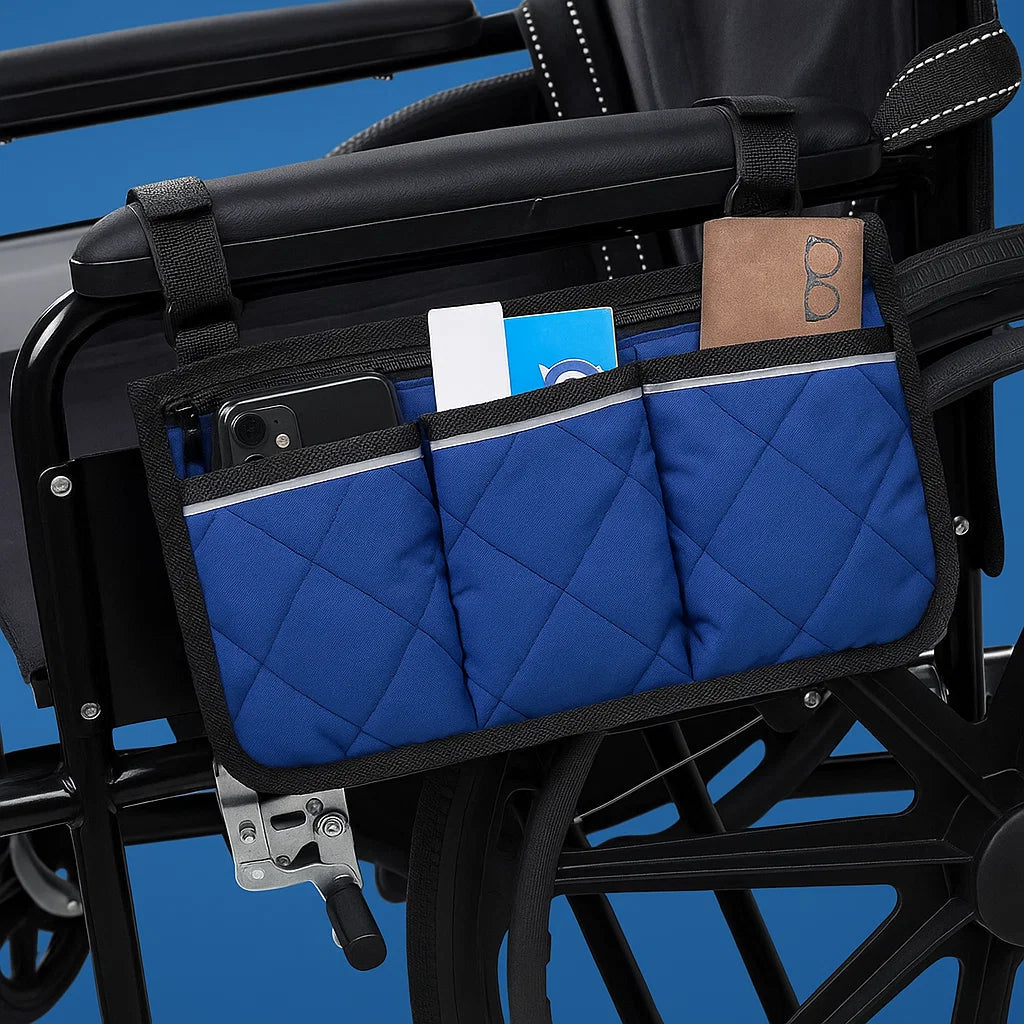 Wheelchair Side Bag Quilted Water-Resistant Reflective Strips