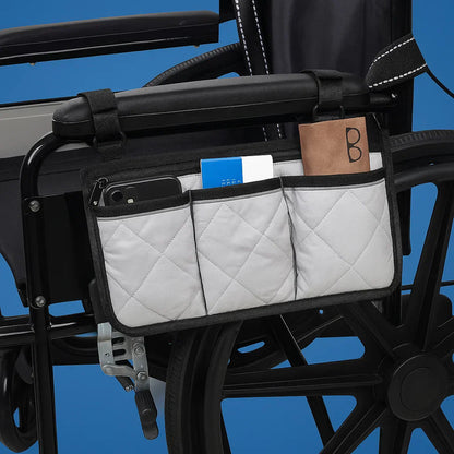 Wheelchair Side Bag Quilted Water-Resistant Reflective Strips