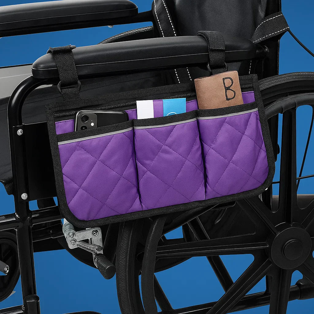 Wheelchair Side Bag Quilted Water-Resistant Reflective Strips
