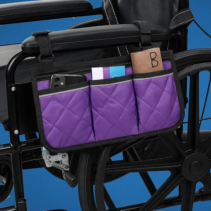 Wheelchair Side Bag Quilted Water-Resistant Reflective Strips