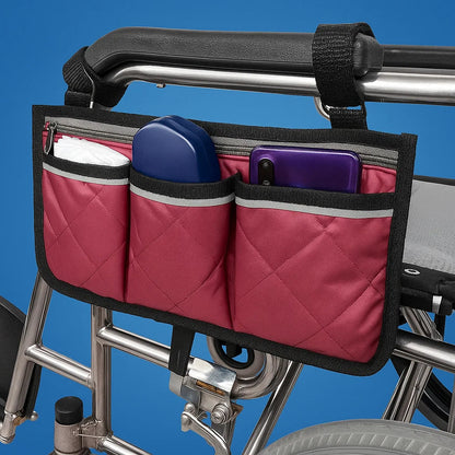 Wheelchair Side Bag Quilted Water-Resistant Reflective Strips