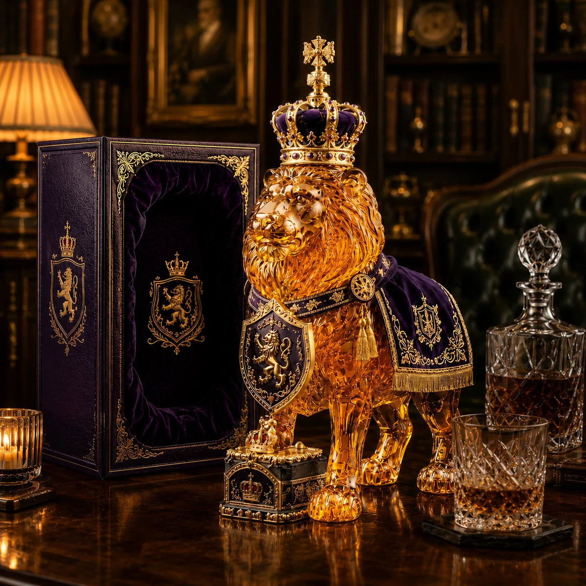 Whiskey Decanter Sculpted Lion Design 350ml Glass