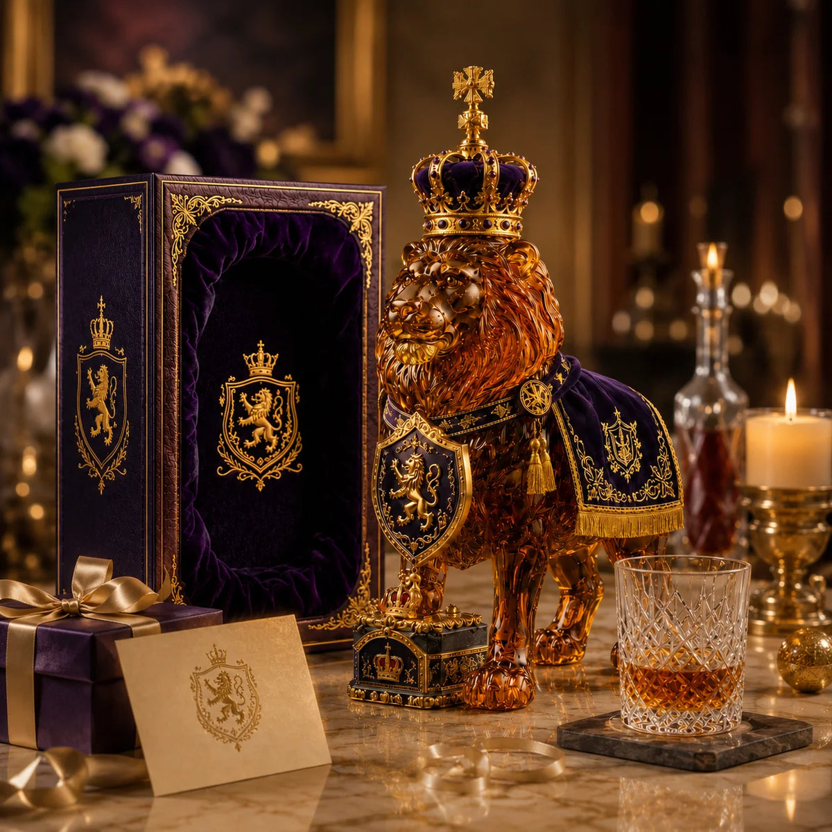 Whiskey Decanter Sculpted Lion Design 350ml Glass