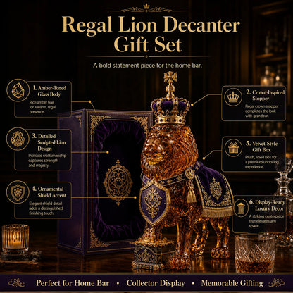 Whiskey Decanter Sculpted Lion Design 350ml Glass