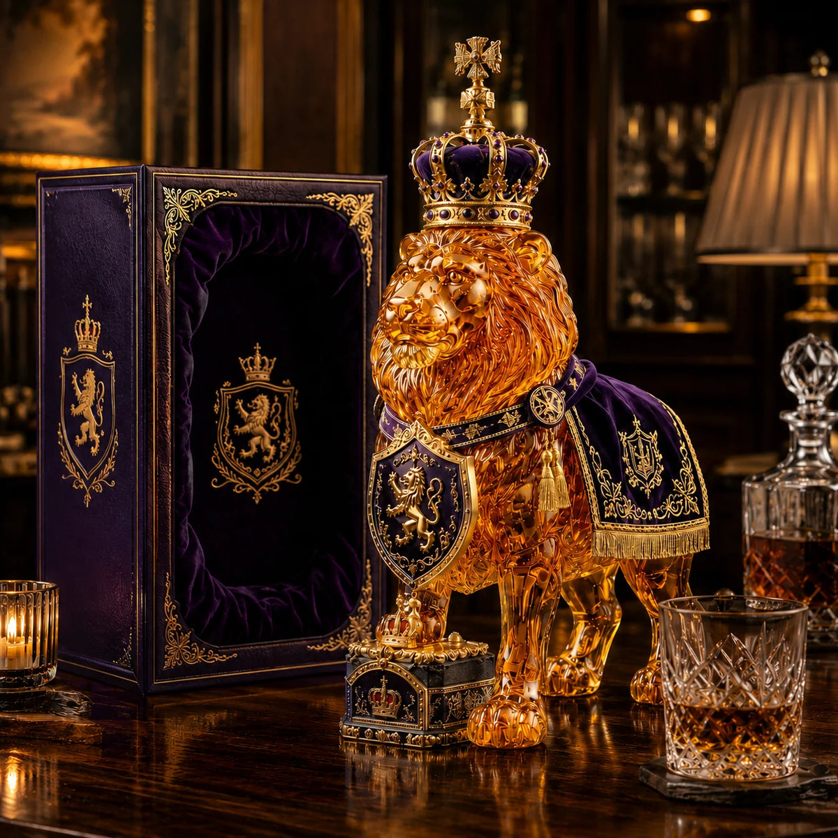 Whiskey Decanter Sculpted Lion Glass 11.8 Oz