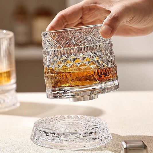 Whiskey Glass 360° Rotation Embossed Crystal Lead-Free
