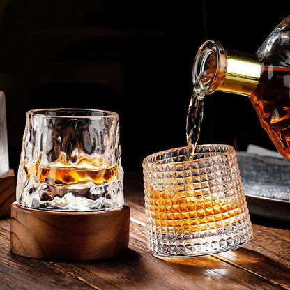 Whiskey Glasses Lead-Free Crystal Rotating Dishwasher-Safe