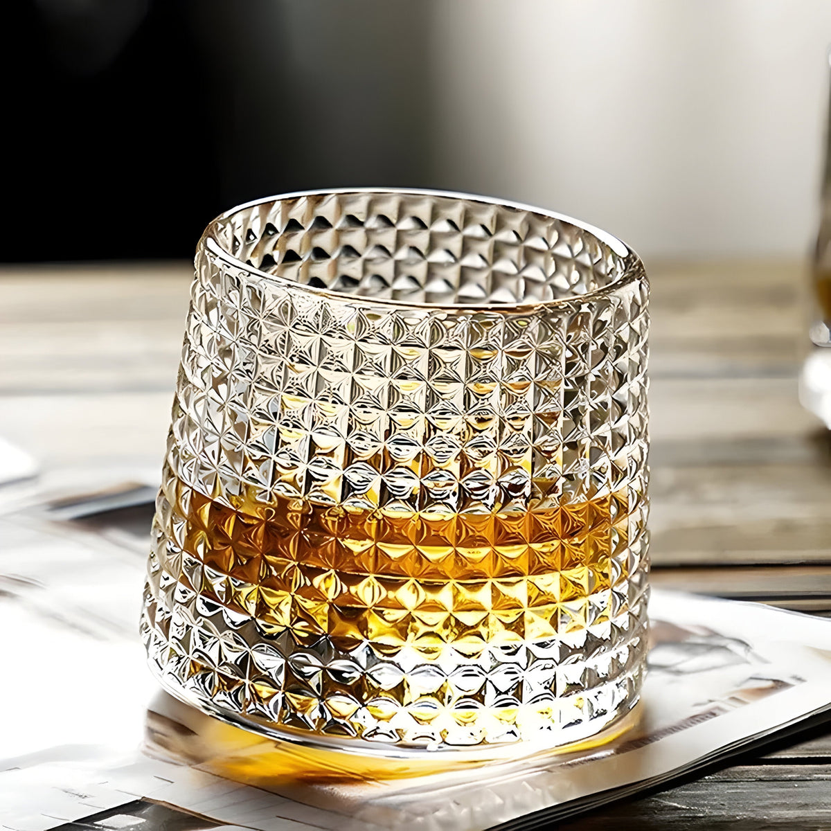 Whisky Glass 360° Rotating Textured Crystal & Weighted Base