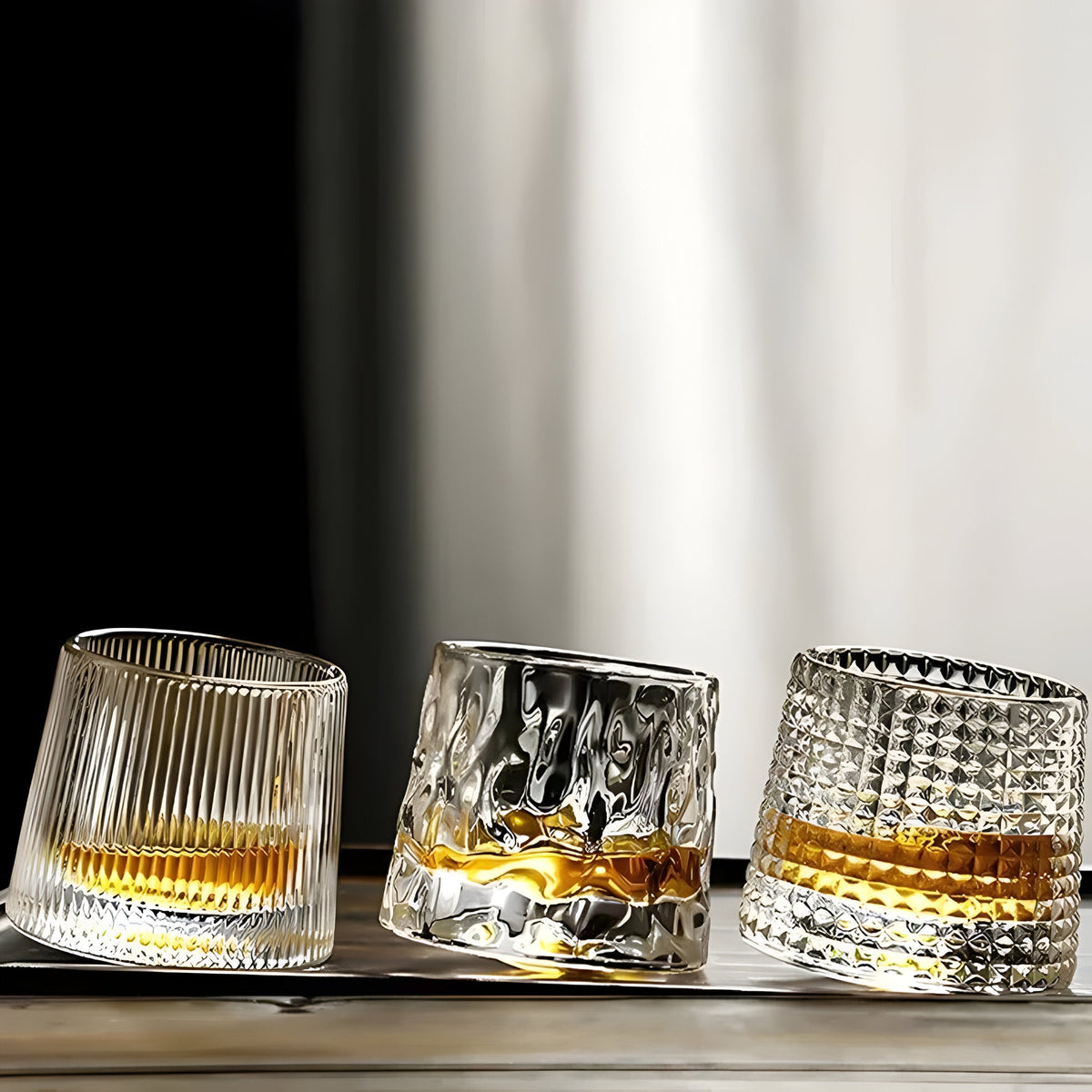 Whisky Glass 360° Rotating Textured Crystal & Weighted Base
