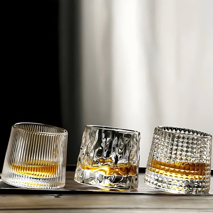 Whisky Glass 360° Rotating Textured Crystal & Weighted Base