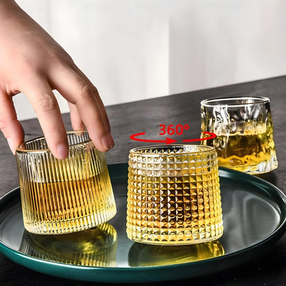 Whisky Glass 360° Rotating Textured Crystal & Weighted Base
