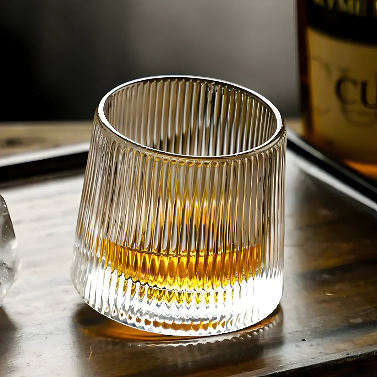 Whisky Glass 360° Rotating Textured Crystal & Weighted Base
