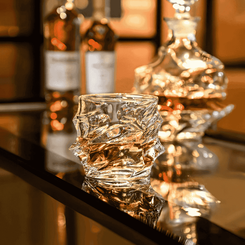 Whisky Glass Set Faceted Crystal & Heavy Base