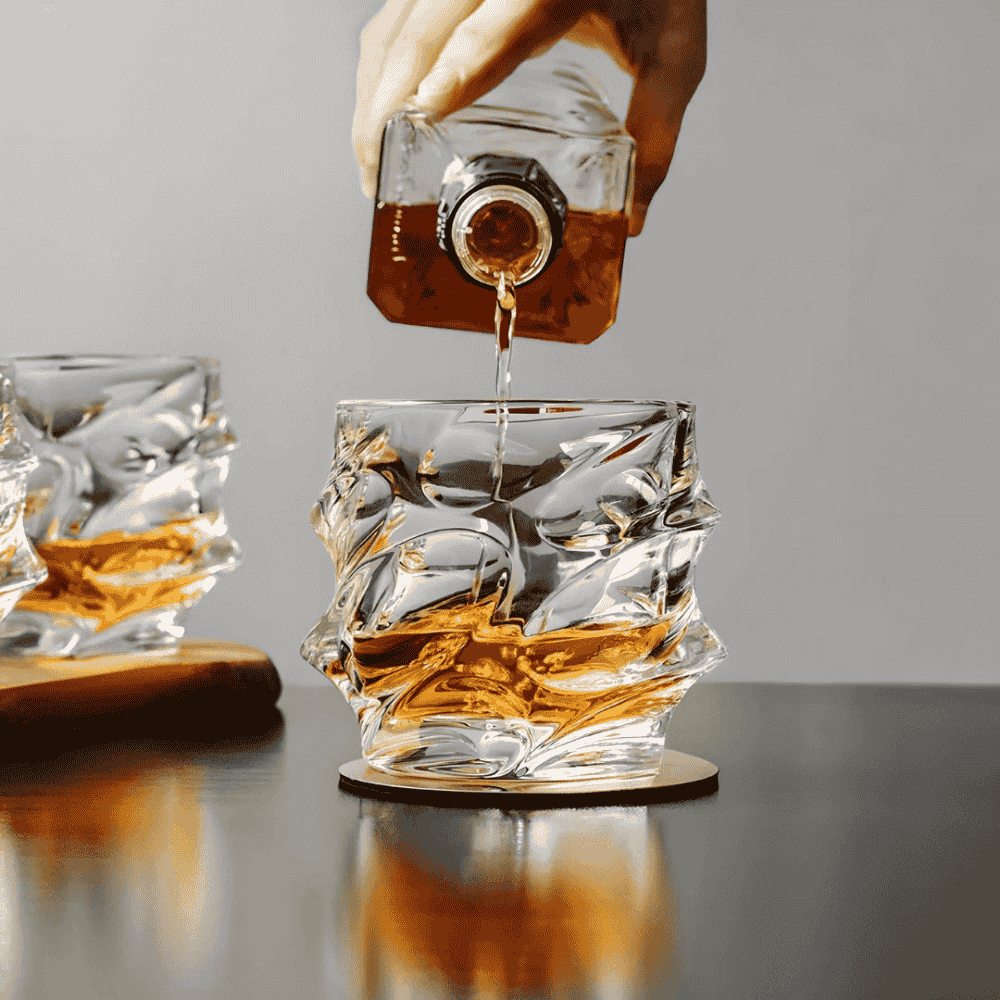 Whisky Glass Set Faceted Crystal & Heavy Base