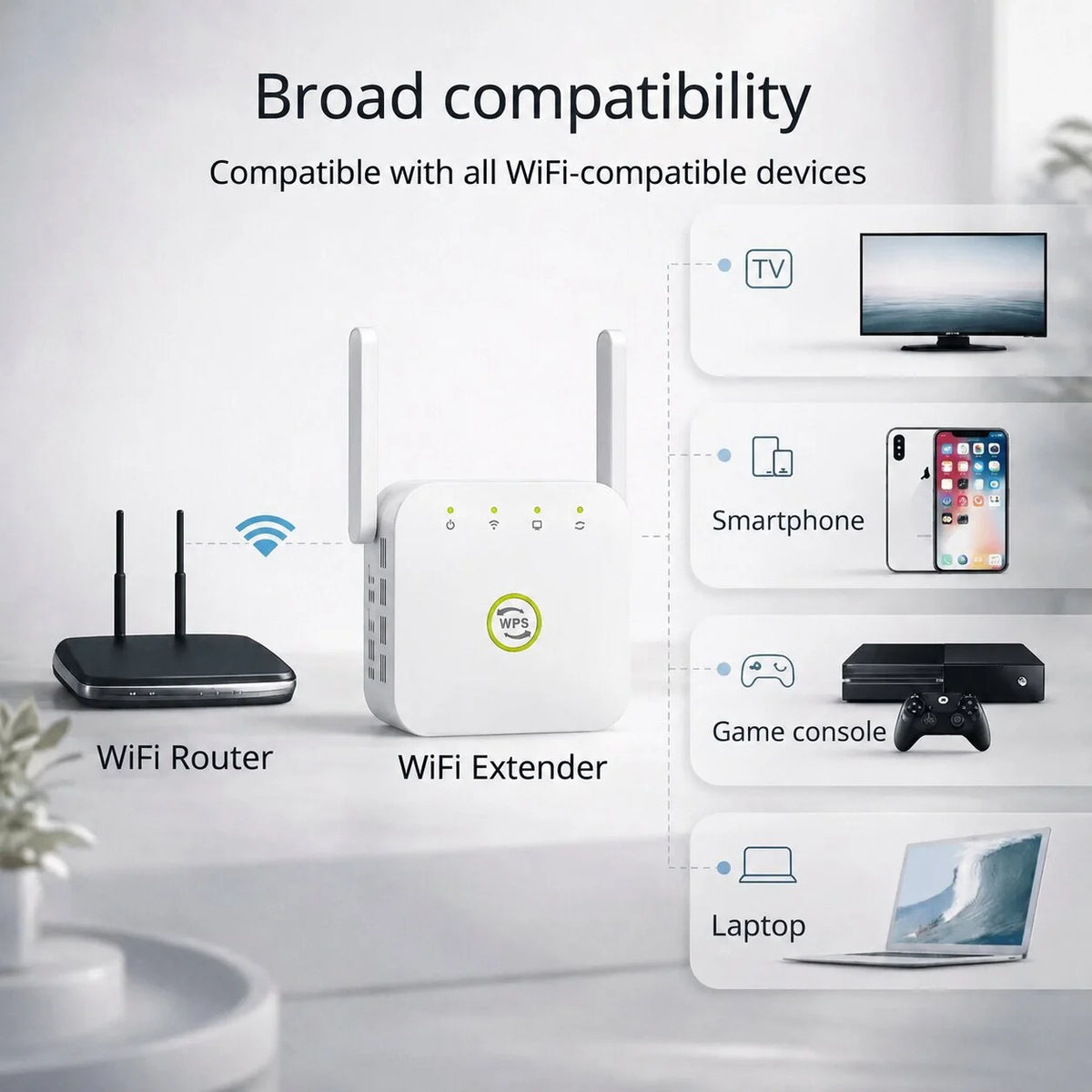 WiFi Range Extender Plug-In WPS 2.4 GHz 300 Mbps