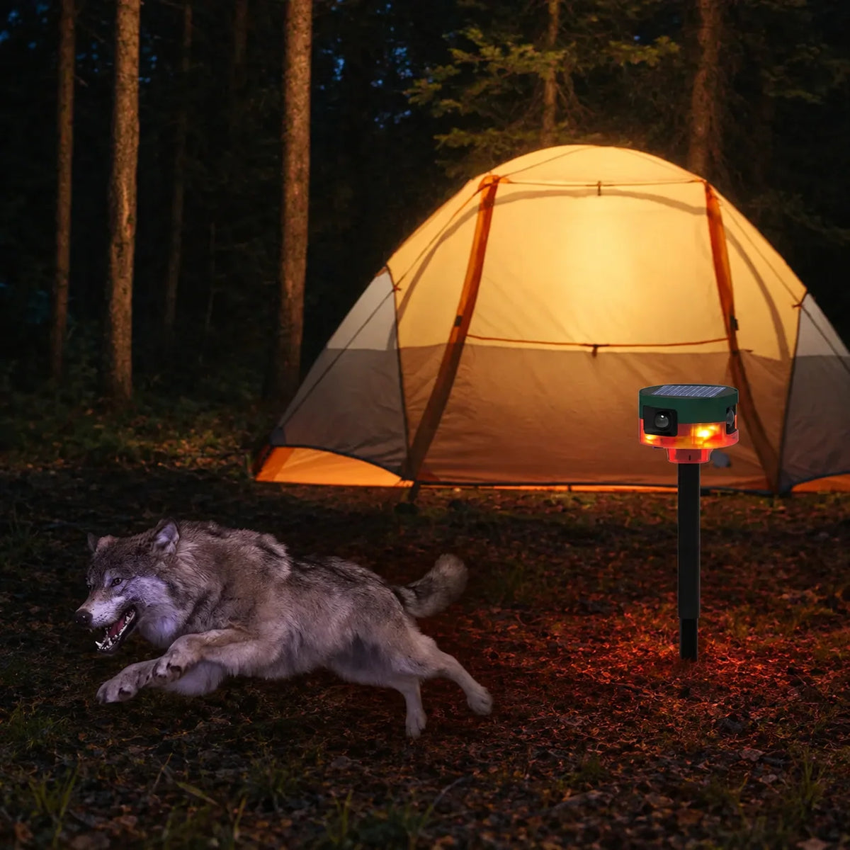 Wildlife Repeller Solar-Powered Motion Sensor with Flashing Lights & Sound Patterns