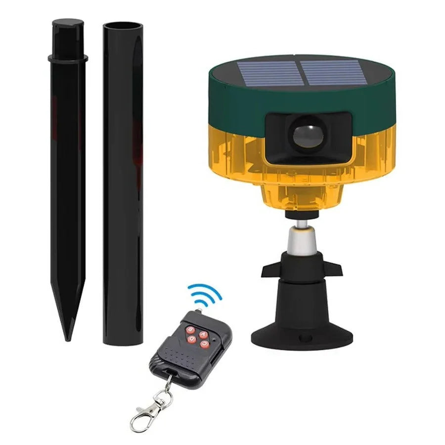 Wildlife Repeller Solar-Powered Motion Sensor with Flashing Lights & Sound Patterns