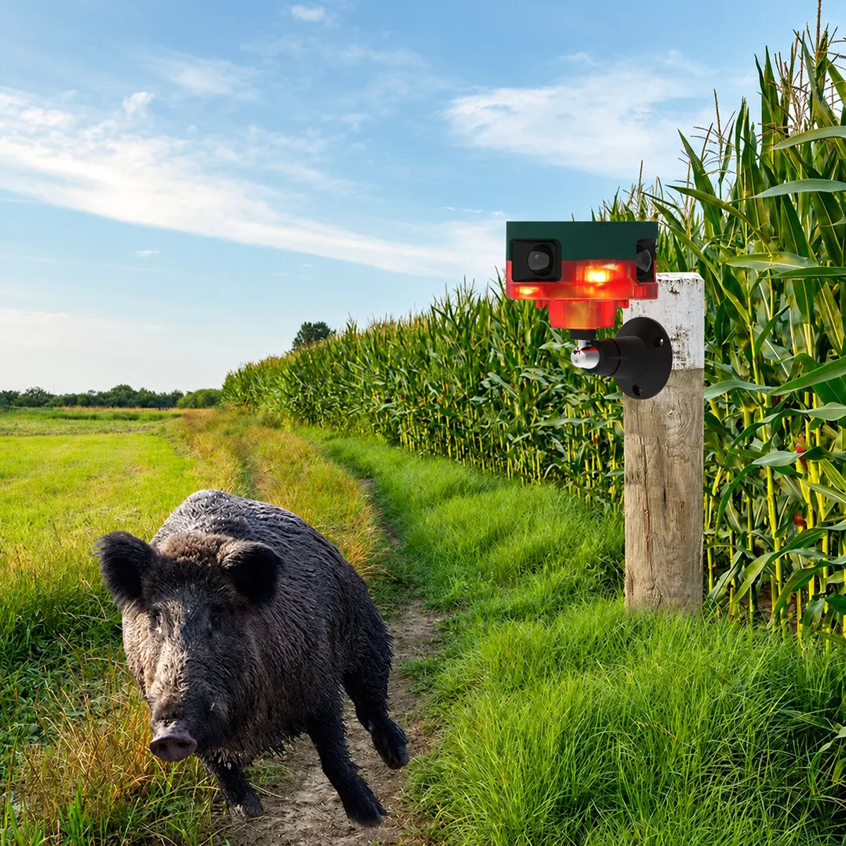 Wildlife Repeller Solar-Powered Motion Sensor with Flashing Lights & Sound Patterns