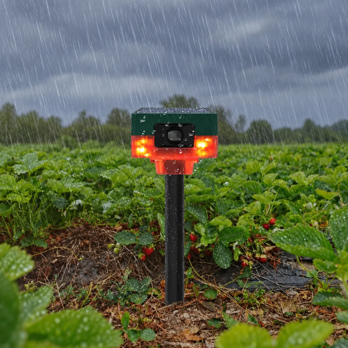 Wildlife Repeller Solar-Powered Motion Sensor with Flashing Lights & Sound Patterns