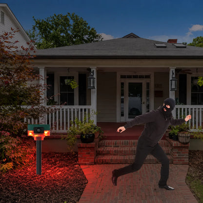 Wildlife Repeller Solar-Powered Motion Sensor with Flashing Lights & Sound Patterns