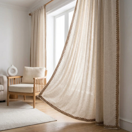 Window Curtain Semi-Darkening Beige Boho Rod Pocket