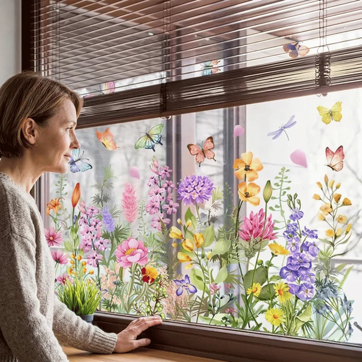 Window Sticker Floral & Butterfly Reusable & Residue-Free