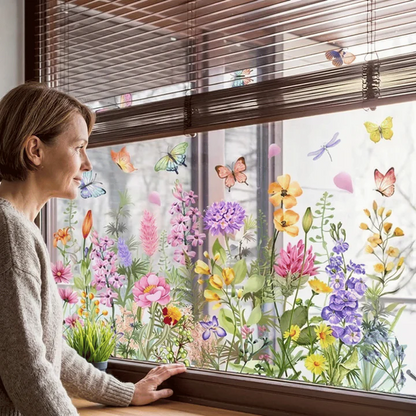Window Sticker Floral & Butterfly Reusable & Residue-Free