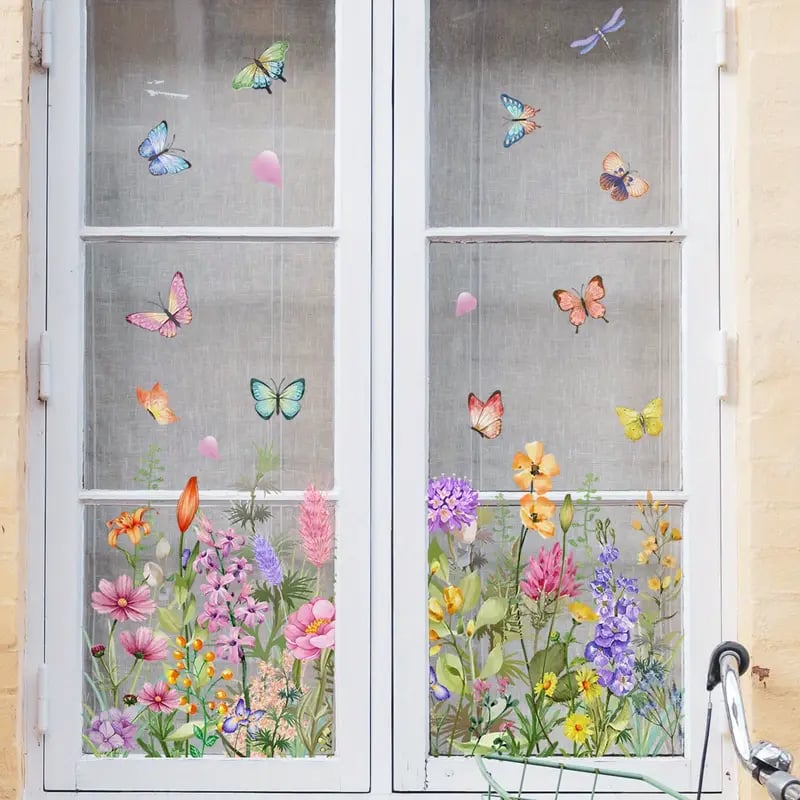 Window Sticker Floral & Butterfly Reusable & Residue-Free
