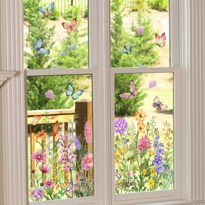 Window Sticker Floral & Butterfly Reusable & Residue-Free