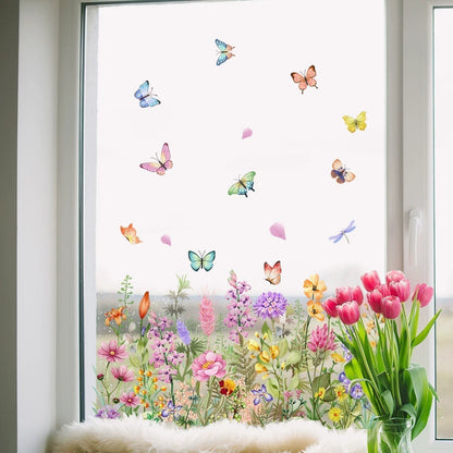 Window Sticker Floral & Butterfly Reusable & Residue-Free